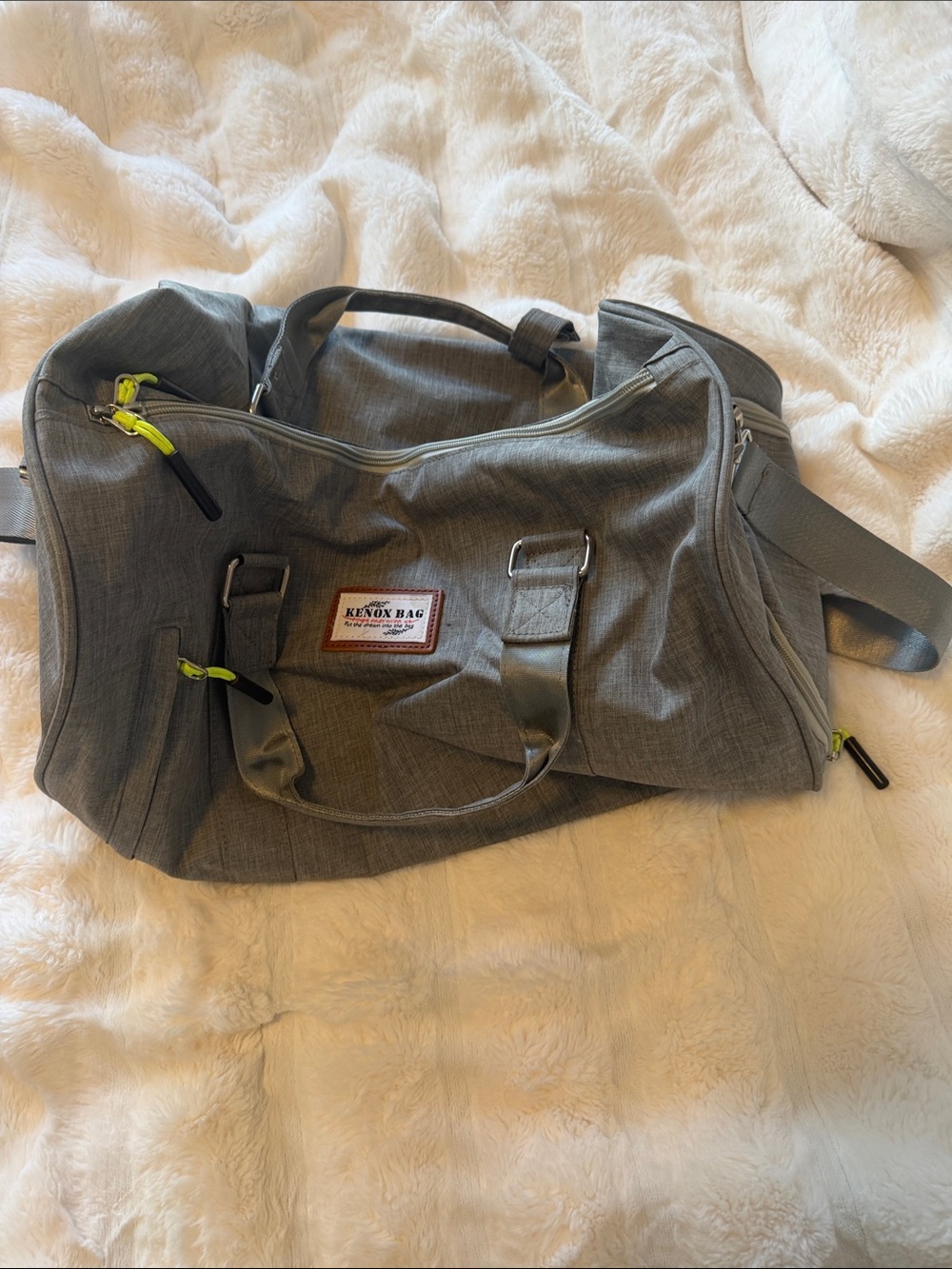 Gray Travel Duffel with Neon Accent Zips